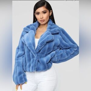Fashion Nova It’s Fur Tonight Blue Faux Fur Jacket - Size Large